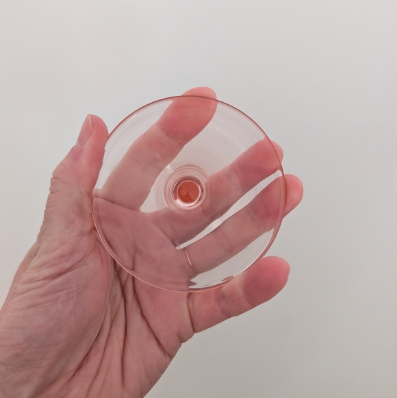 Anthropologie Elegant Pink Glass Champagne Coupe with Gold Rim - Picture 5 of 11